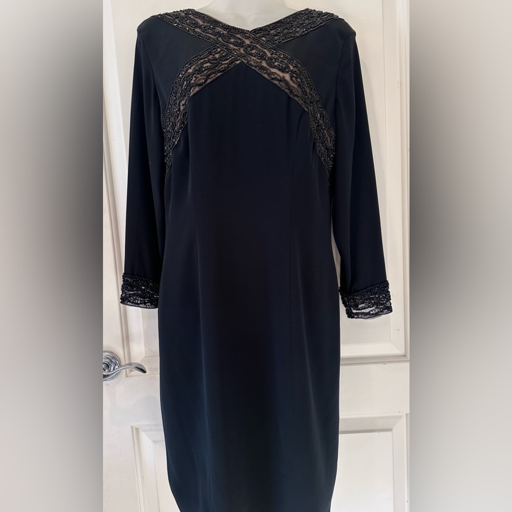 Vintage 1990s Niteline by Della Roufogali beaded black evening dress, size 10.